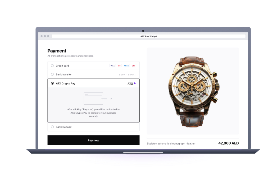 ATX Pay checkout widget on a laptop